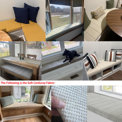 Custom Bay Window Sill Seat Cushion Plump Textured Line Customized Bench Seating Foam Cushions for Indoor Furniture, Mudroom, Reading Nook, Kitchen Dining Room, Anti-Cat, Splash-Proof, Non Slip Bottom
