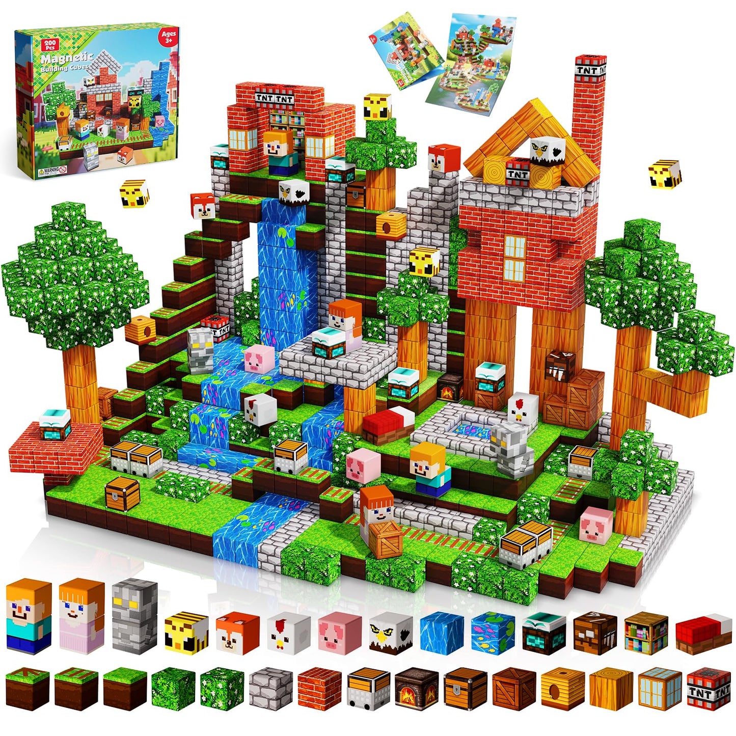 Goody King 200 PCS Magnetic Blocks - Forest Magnetic Building Blocks, Stacking Magnets for Kids, Strong Magnets, Sensory Toy for STEM Learning Toys for Kids 3+ Boys and Girls Christmas Birthday Gifts