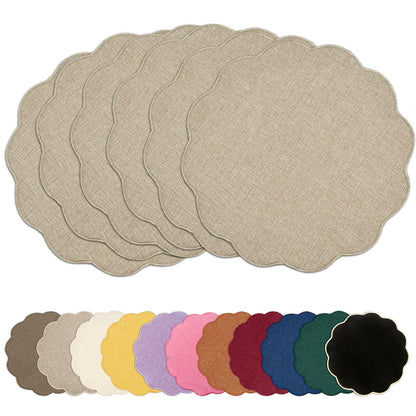 AHHFSMEI Round Faux Linen Placemats Set of 6 Heat Resistant Non-Slip Stain Proof Table Mats for Kitchen Dining Elegant Decor Place Mats (Linen Beige,6)