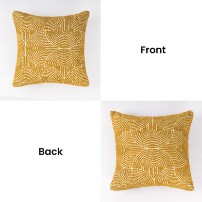 AELS Boho Decorative Textured Throw Pillow Covers 18x18, Organic Modern Mid Century Rainbow Tufted Pillow Case, Farmhouse Rustic Geometric Woven Cushion Case for Bed Couch Sofa, Mustard Yellow