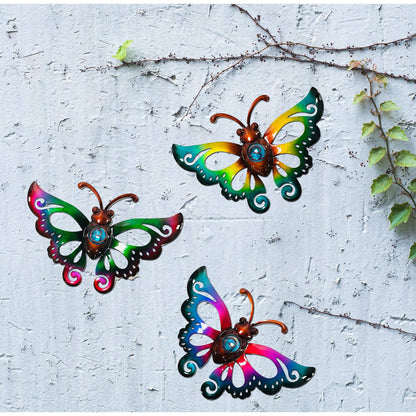 BVLFOOK Garden Decor Clearance Metal Butterfly Wall decor 3D Wall Art Hanging Valentine for Patio Fence, Set of 3, 9 inch, Indoor Outdoor Valentine Gift for Family