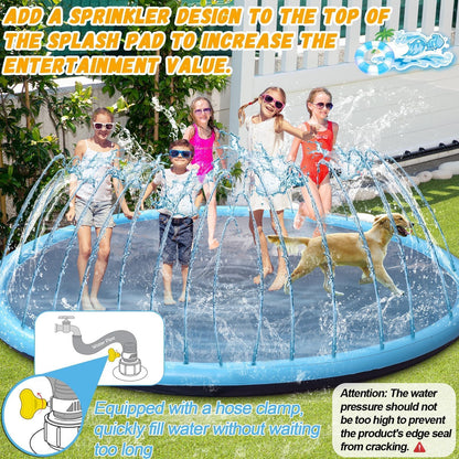 15 ft Giant Inflatable Splash Pad Extra Large 180" 2025 Update Non Slip Pad for Adults Large Dogs Pets Giant Thicken Sprinkler Pool Summer Outdoor Fun Backyard Fountain Play Mat (Classic Style)