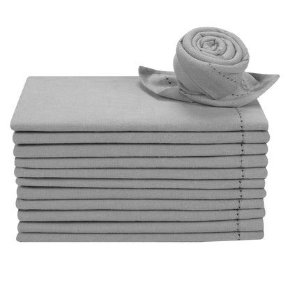 Cotton Cloth Dinner Napkin Set of 12 - Hemstitched 18x18 Inch Decorative Soft Durable Washable Reusable Perfect for Dining Table Décor Farmhouse Easter Party Wedding & Everyday Use - Ash Grey