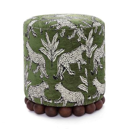 Tov Furniture Dex Olive Green Leopard Jacquard Ottoman