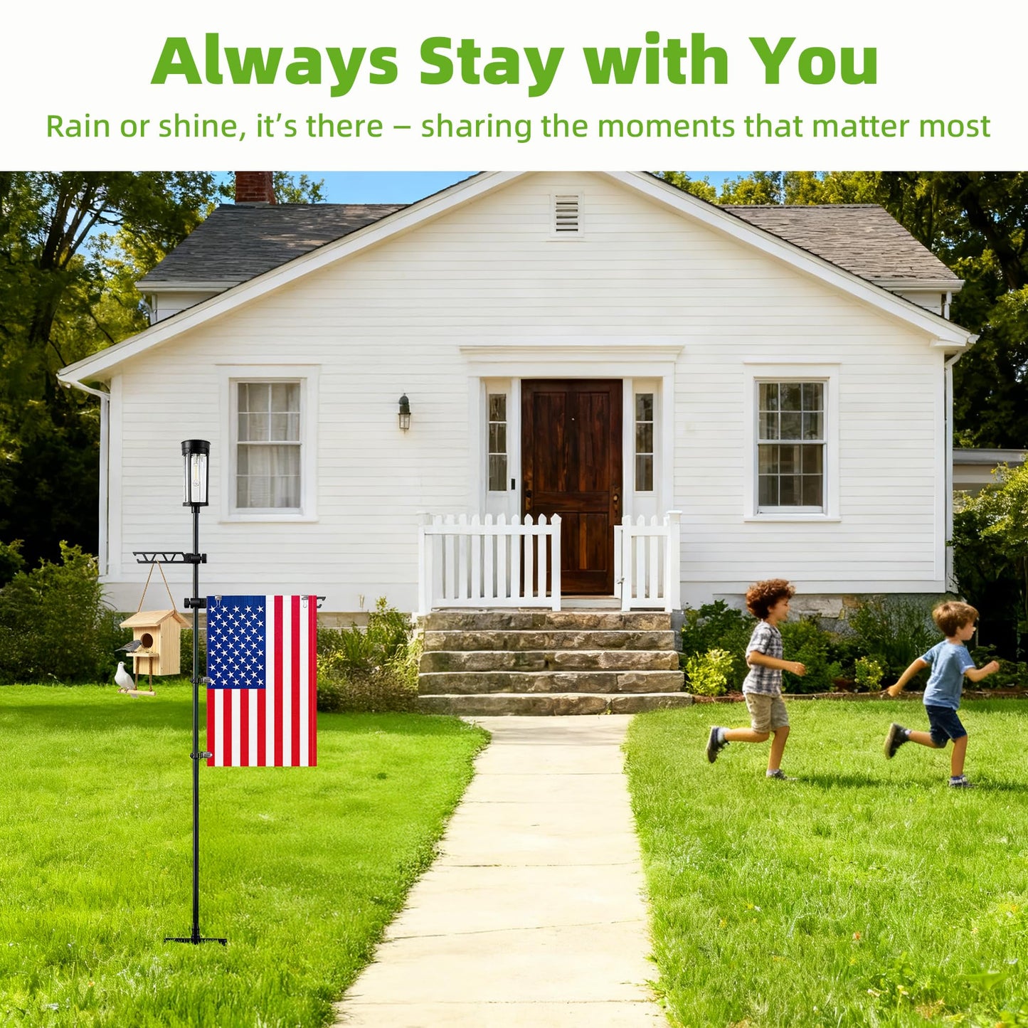 Garden Flag Stand with Solar Light for Outside 12 x 18 Inch Flags, Heavy Duty Aluminum Alloy Yard Flag Holder with Clip, Weatherproof Outdoor Flag Pole