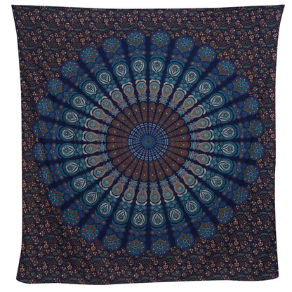 Bless International Handmade Indian hippie Bohemian Psychedelic Peacock Mandala Wall hanging College Dorm Beach Throws Table Cloth Bedding Tapestry (Blue Green, Queen(84x90Inches)(215x230Cms))