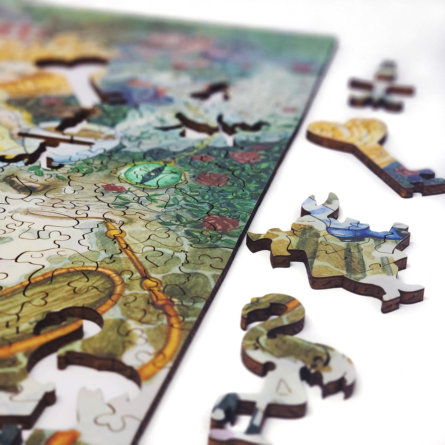 Wooden Jigsaw Puzzle for Adults - Uniquely Shaped Pieces - Made in USA by FoxSmartBox - 439 Pieces - Alice's Fantasies