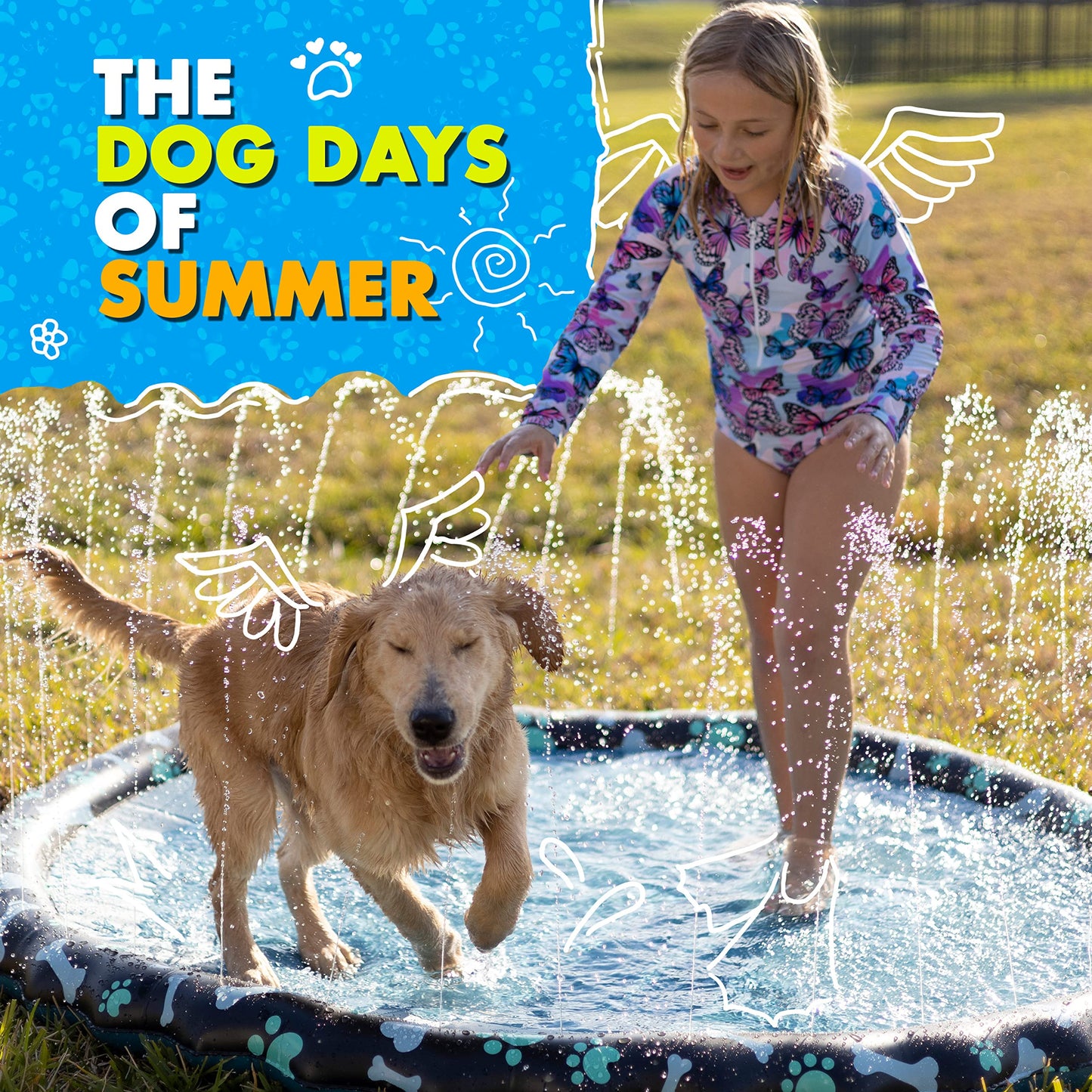 SplashEZ Non Slip Splash Pad for Kids & Dogs, 69’’ Extra Large Splash Pad Sprinkler for Kids, Dog Water Summer Toys - Great Outdoor Toys for Toddlers 1-3 & Children Ages 4-8, Baby Pool for Backyard
