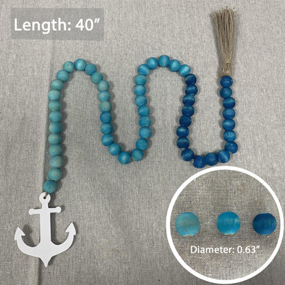 40" Handmade Farmhouse Bead Garland Wood with Tassel, Boho Chic Decorative String Beads Home Decor, Table Tiered Tray Country Wooden Accents