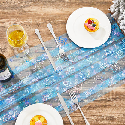 Windkream 2 Pack Blue Snowflake Table Runner 29x120 Inch Princess Theme Birthday Party Decorations Lace Tulle Table Decor Home Dining Room Kitchen Holiday Wedding Anniversary Veil Decor