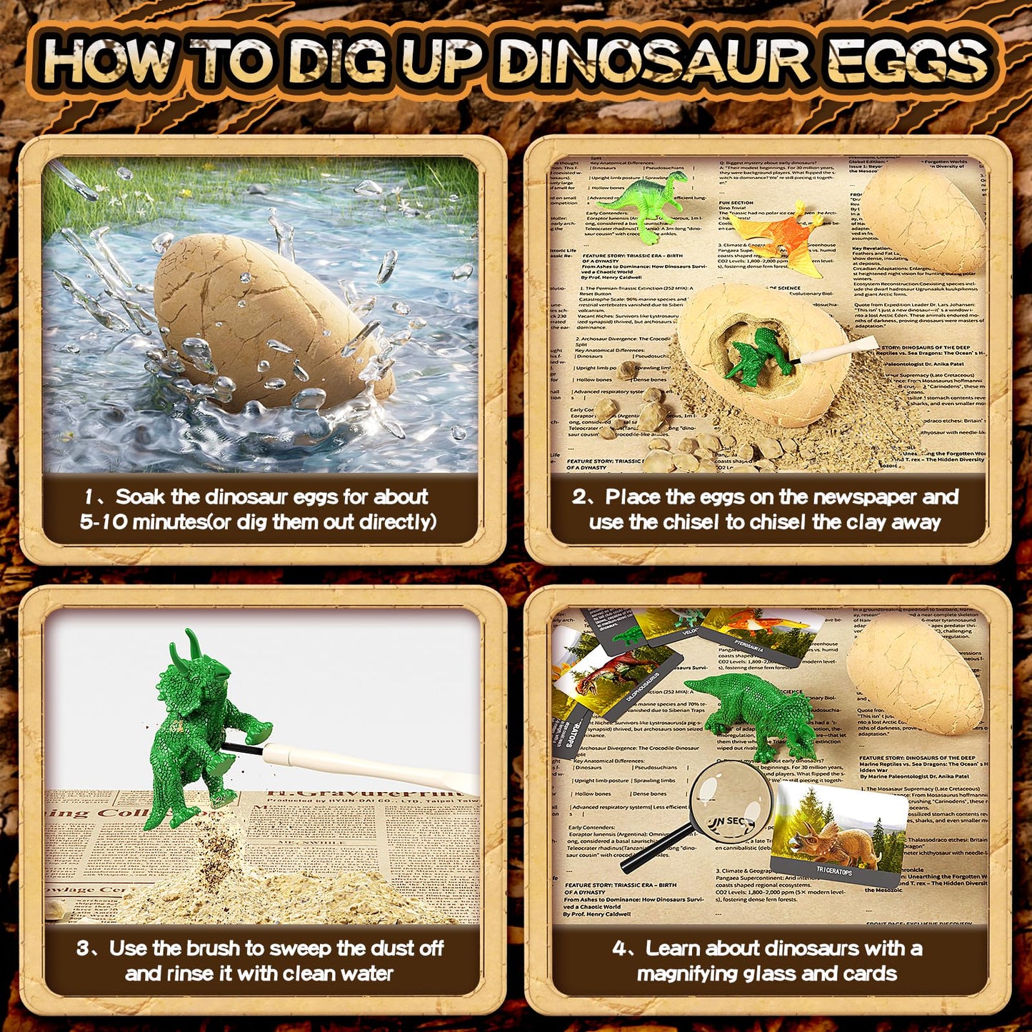 24 Dinosaur Eggs Dig Kit Toys for Kids, Dinosaur Eggs Excavation Kit with Magnifier, Easter Basket Stuffers, Science STEM Birthday Party Favors Gifts for Boys Girls Age 3 4 5 6 7 8 9 10 + Years Old