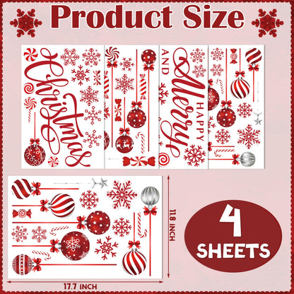 Christmas Window Clings, Merry Christmas Ball Candy Snowflake Decals Stickers, Removable Happy New Year Window Decorations for Glass Windows Xmas Holiday Home Office Decor