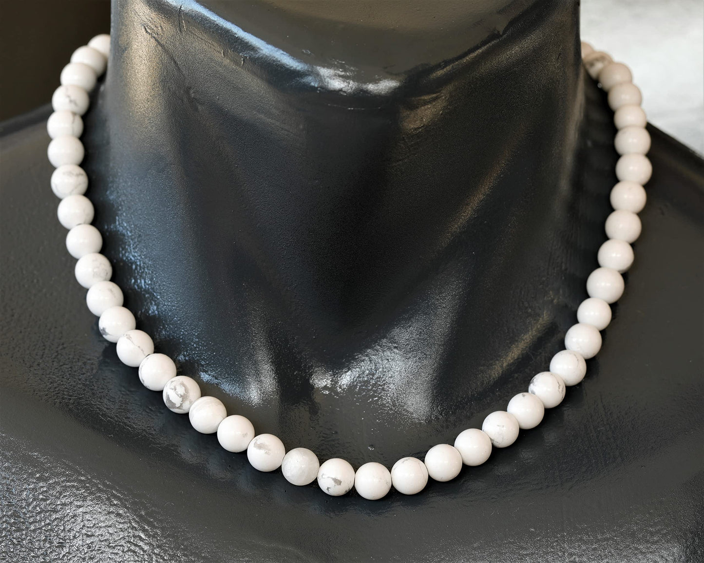 Natural Howlite Beaded Choker Necklace | 8mm Handmade Gemstone Jewelry | Gemini Zodiac Chakra Crystal | Calming Stress Relief Clarity Communication Balance White Stone Gift for Women & Men