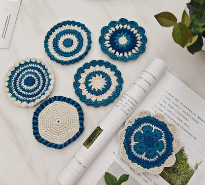 Handmade Crocheted Pure Cotton Coasters, 6-piece Set of Coasters, for Desktop Protection, Home Decoration, Suitable for Weddings, Housewarming, Birthdays