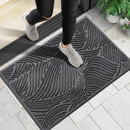 Yimobra Doormat Outdoor Entrance, Simple Stripes All-Weather Waterproof & Non-Slip Mat for Front Door, Heavy Duty Welcome Mat for Indoor, Garage, Patio-29.5x17, Dark Grey