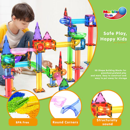 PicassoTiles 150pc Magnetic Marble Run Track Set STEM Construction Toy with Slides Ramps and Tubes Educational Magnet Tile Building Kit Kids Age 3 Plus Learning Gift for Boys Girls Preschool PTG150