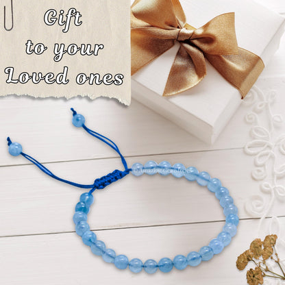 Amazing Gemstone Aquamarine Bracelet for Women Men's Gifts - Protection Healing Crystal Bracelet - 6mm Gemstone Beaded Adjustable Bracelet Pulseras Para Hombres Mujer Stocking Stuffers