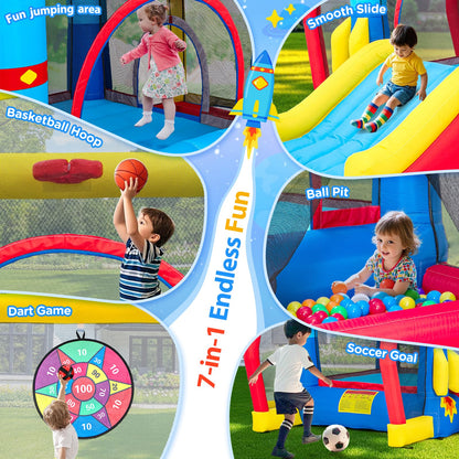Bounce House for Kids 3-6, Space Adventure 11.5FT × 10FT Inflatable Bouncy Castle, with Slide & Ball Pit & Hoop & Soccer Goal & Blower, 7-in-1 for Indoor Outdoor Backyard Toddlers' Birthday Party