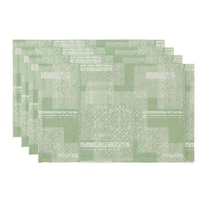 LilyCat Linen Fabric Floral Placemats, Green Stripes Durable Boho Dining Table Mats for Kitchen, Rustic Vintage Washable Place Mats Set of 4, 18’’× 12’’