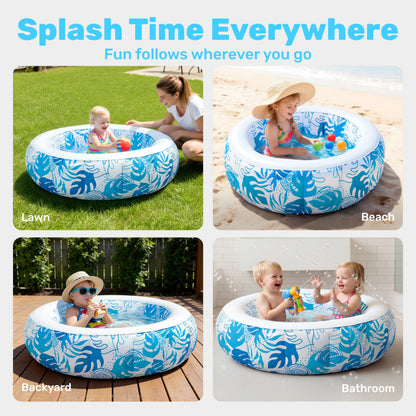 SLOOSH Inflatable Kiddie Pool for Kids, 36"x11" Swimming Pool with Soft Pad Floor for Kid & Toddler, Round Blow Up Baby Ball Play Pit Pools for Swim Party, Portable Indoor & Outdoor Water Toys (Blue)