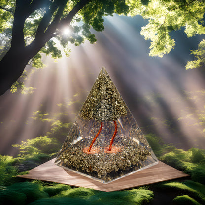 Orgonite Crystal Handmade Pyrite Tree Pyramid – Spiritual Energy Generator for Meditation, Abundance, Protection, Balance, Reiki, Yoga, Cleansing, Decor, Manifestation, Harmony, Gift, Office, Altar, Vastu, Positive Energy