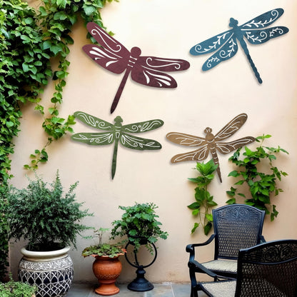 Teling 4 Pcs Metal Hummingbird Wall Art Metal Dragonfly Wall Decor for Modern Farmhouse Rustic Home Living Room Bedroom Kitchen Patio Indoor Outdoor Decor(Dragonfly)