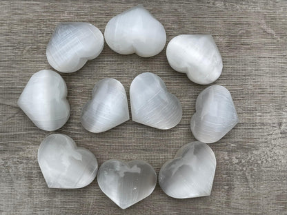 Selenite Gemstone Hearts, Polished Selenite Puffy Hearts, Selenite Crystal Palm Stone, Selenite Healing Crystal Hearts (1 Heart)
