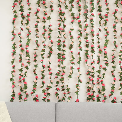 BLEUM CADE 2Pcs 16.4Ft Flower Garland Artificial Rose Vines for Bedroom, Cute Fake Hanging Flower Vines Floral Garland Decorations for Wedding Party Wall Room Decor Aesthetic