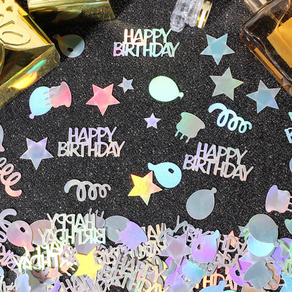 Vofrise Happy Birthday Confetti for Table Iridescent Balloon Star Shaped Table Scatter Suitable for Disco Themed Birthday/Anniversary Party Decorations