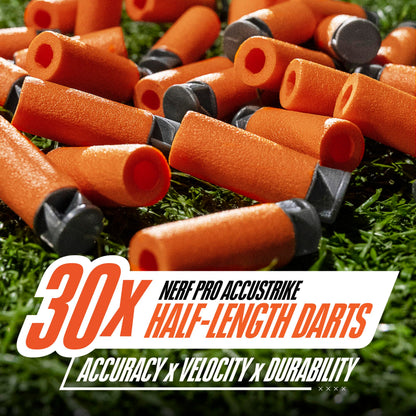 NERF Pro Stryfe X Dart Semi-Auto Blaster, Rechargeable LiPo Battery, 30 AccuStrike Half-Length Darts, 15-Dart Magazine, 150 FPS, Eyewear, 14+ (Amazon Exclusive)