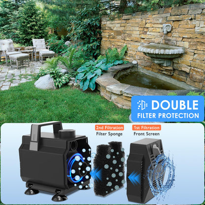 VCRAZE Submersible Water Pump 1050GPH/55W Fountain Pumps with Flow Control, Pond Pump Submersible Outdoor with 10ft 3-Core Power cable for Hydroponics, Aquarium, Waterfall, Statuary, Water feature