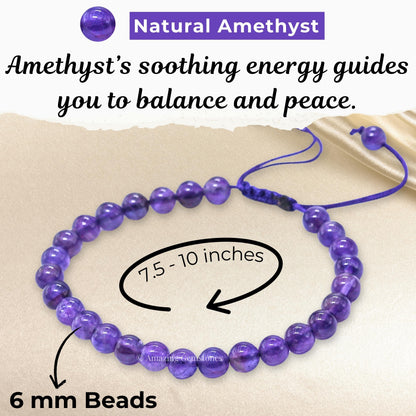 Amazing Gemstone Amethyst Bracelet for Women Men's Gifts - Protection Healing Crystal Bracelet - 6mm Gemstone Beaded Adjustable Bracelet Pulseras Para Hombres Mujer Stocking Stuffers