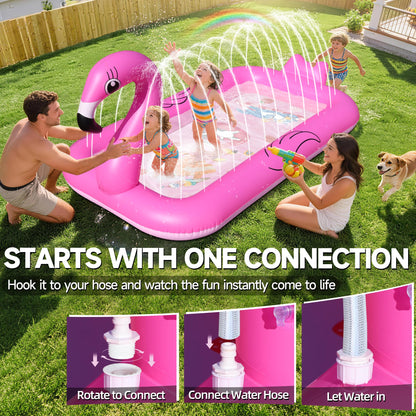 KingSom Splash Pad Sprinkler for Kids,Flamingo Splash Pad for Toddlers,Thicken Toddler Sprinkler Pool,Splash Play Mat Summer Outdoor Water Toys, Inflatable Splash Pad for Kids,Backyard Baby Kid Pool