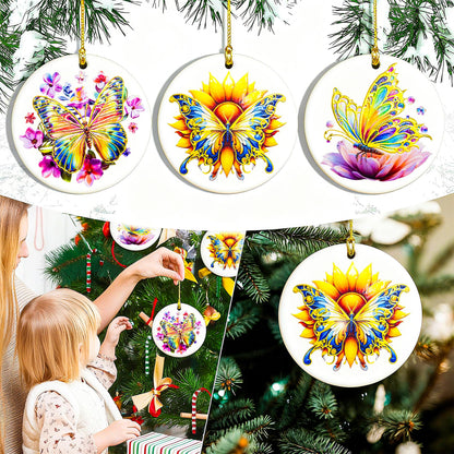 YOXUTEP 3-Pack Ceramic Butterfly Ornaments, Hand-Painted Christmas Tree Decor for Home, Exchange, Xmas Presents & Festive Decoration