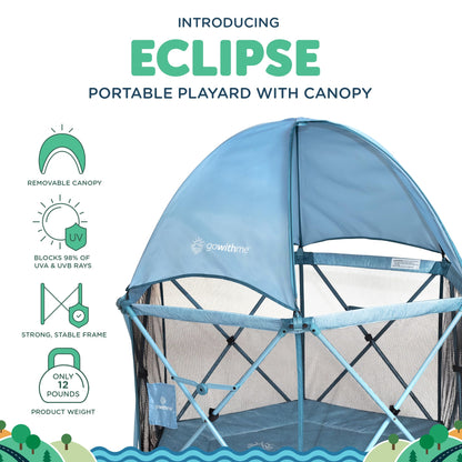 Baby Delight Go with Me Eclipse Deluxe Portable Playard | Playpen | Sun Canopy | Indoor and Outdoor | Ultra Padded Nylon Floor | Blue Wave