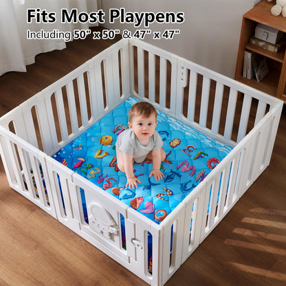 Baby Play Mat for Floor - MORAIS 50x50 Inch with 800g Filling Thickened Crawling Mat for Playpen, Cushioned Playpen Mat with Anti-Slip Bottom and Animal Alphabet (Ocean Adventure)