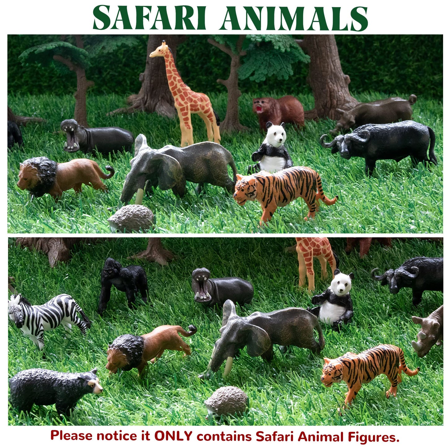 Toymany 14PCS 1-2" Tiny Jungle Animal Figures Toy, Realistic Mini Jungle Zoo Animal Figurines Cake Topper Toy Set, Easter Egg Christmas Birthday Gift Party Favor School Project for Kids Toddlers