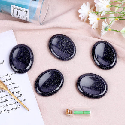 LEADGEM 2" Worry Stone Blue Sand Crystal Palm Stones, Healing Goldstone Crystals for Anxiety Meditation, Turmalina Negra Thumb Stone Anxiety Relief Items Gift