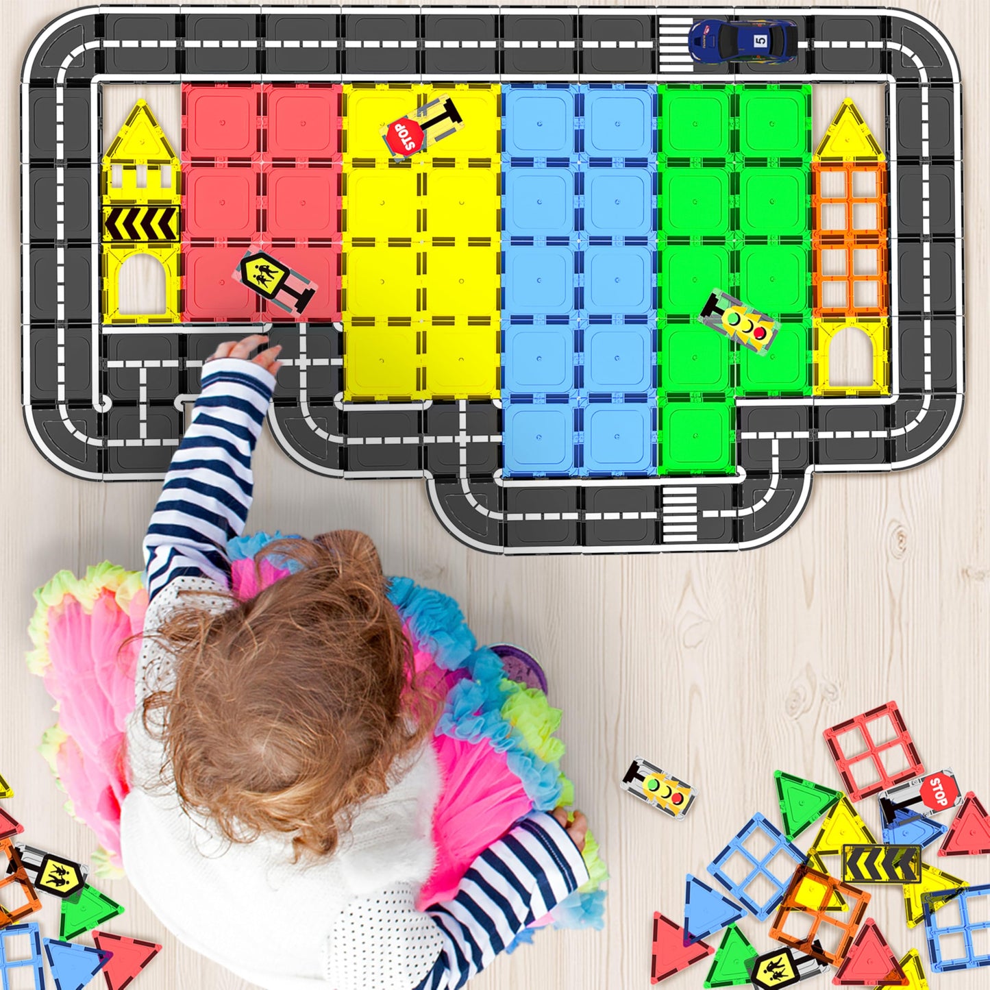 Magnetic Tiles - Road Set, Magnetic Building Blocks, Preschool Montessori Toys Gift for 3+ Year Old Boys and Girls, Sensory Christmas Toys for Kids Aged 3-5 and 4-8, Ideas for Toddler with Autism