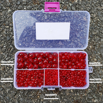 MEIUIJQ 2-10mm Briolette Rondelle 810pcs Red Crystal Glass Beads Faceted Shape Crystal Spacer Beads for Bracelet Necklace Decorative Hand Jewelry Making (2/4/6/8/10mm Red)