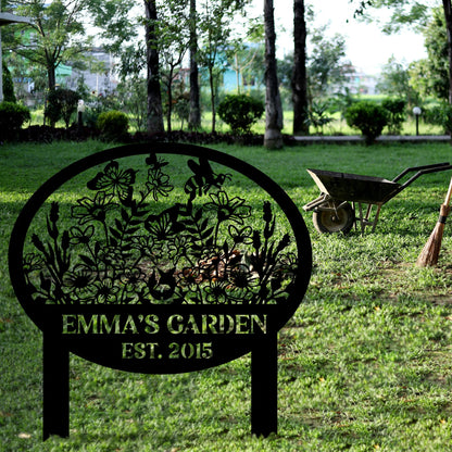 Metal Signs Customized, Personalized Garden Stake Metal Sign, Custom Garden Name Sign, Custom Date Sign with Stakes for Outside, Home Backyard Decor, Farmhouse Patio Decorations, Housewarming Gift
