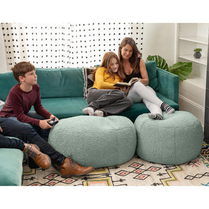 Jaxx Ellis Ottoman Shearling Faux-Lamb Plush Pouf for Modern Interior Design, Oval, Mineral Green