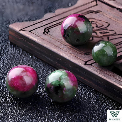 WHNKFB 8mm 50PCS Natural Ruby Zoisite Round Beads, Red-Green Loose Gemstone Beads for Jewelry Making Craft - 4mm 6mm 8mm 10mm Options with Free Elastic Cord