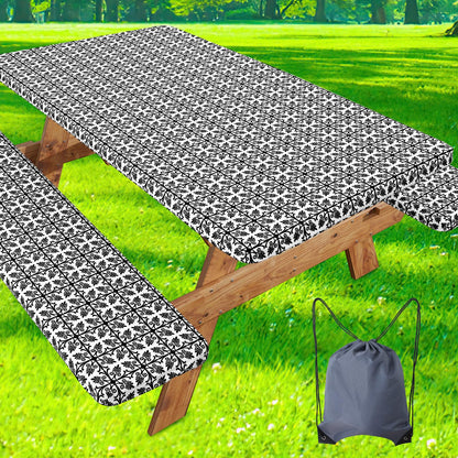 misaya Picnic Table Cover with Bench Cover, Waterproof Elastic Fitted Tablecloth for 6 Foot Tables, Rectangle Washable Polyester Tablecloths for Picnic, Camping, Outdoor (Black, 30" x 72")
