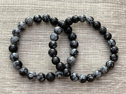GAF TREASURES Snowflake Obsidian Crystal Bead Bracelet 8mm, Genuine Snowflake Obsidian Stretch Gemstone Bracelet, Healing Crystal Bracelet, Gift for Men & Women (1)