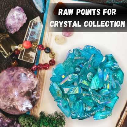Amazing Gemstone Aqua Aura Quartz Raw Crystals Point and Healing Stones, Natural Rocks for Meditation and DIY Raw Stones and Crystals (1 lb)
