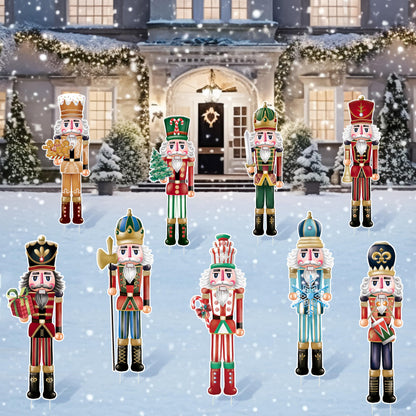 TREWAVE 9 Pcs Christmas Yard Signs with Stakes - Nutcracker Yard Stakes Winter Outdoor Decorations for Lawn Pathway Outside Decor