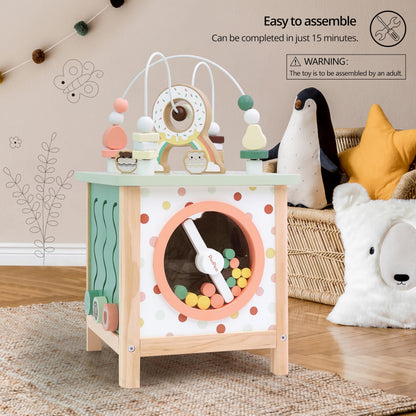 PairPear Wooden Activity Cube Montessori Toys Wooden Play Cube Activity Center Baby Busy Board Multifunctional Early Educational Development Toys Sensory Gifts for Toddlers Girls Boys 1 2 3 Year Old