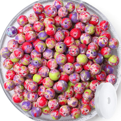 QINJIEJIE 60PCS Colorful Imperial Jasper Beads 8mm Stone Beads Round Loose Green Purple red Gemstone Bead for Bracelet Beading Crystal Jewelry Making DIY Necklace Earrings 0.32"