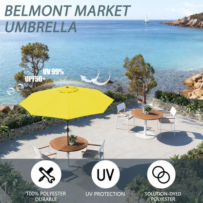 GREFORG 9FT Large Outdoor Patio Umbrella Pool Market Umbrella-UV Resistant, Easy Push Button Tilt and Crank, 8 Sturdy Ribs Heavy-Duty Table Umbrella for Deck, Backyard, Garden(Yellow)